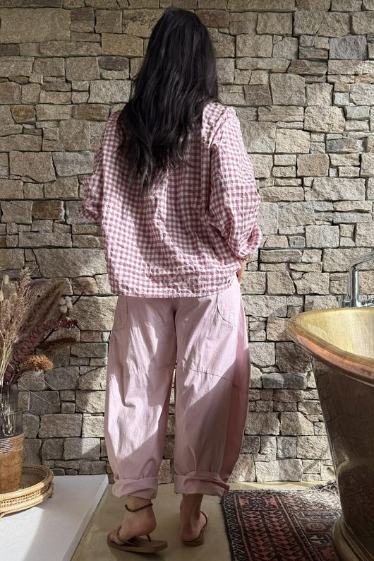 Nonni Gingham Nero Blouse Indian Pink